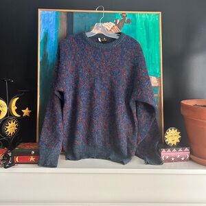 Vintage 80s Crewneck Sweater in Blue and Red Large